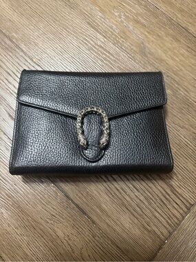 Gucci Dionysus Black Mini Grained Leather Chain Wallet
